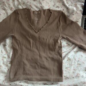 Small Tan Lettuce-Trim Long Sleeve